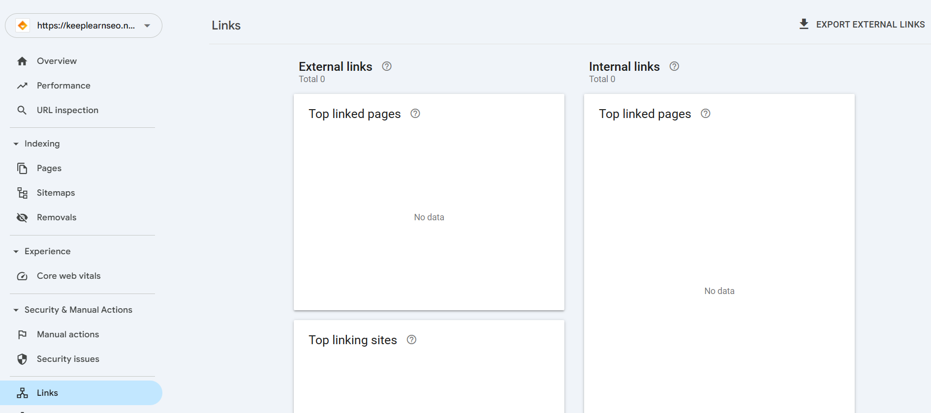 goggle search console links dashboard
